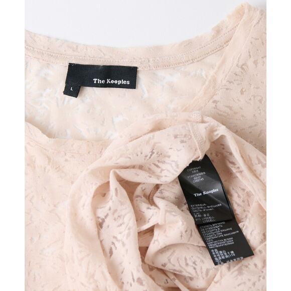 The Kooples Blouse Top Shirt Women Large Sheer Beige Floral Cotton Boho Romantic - Picture 5 of 8